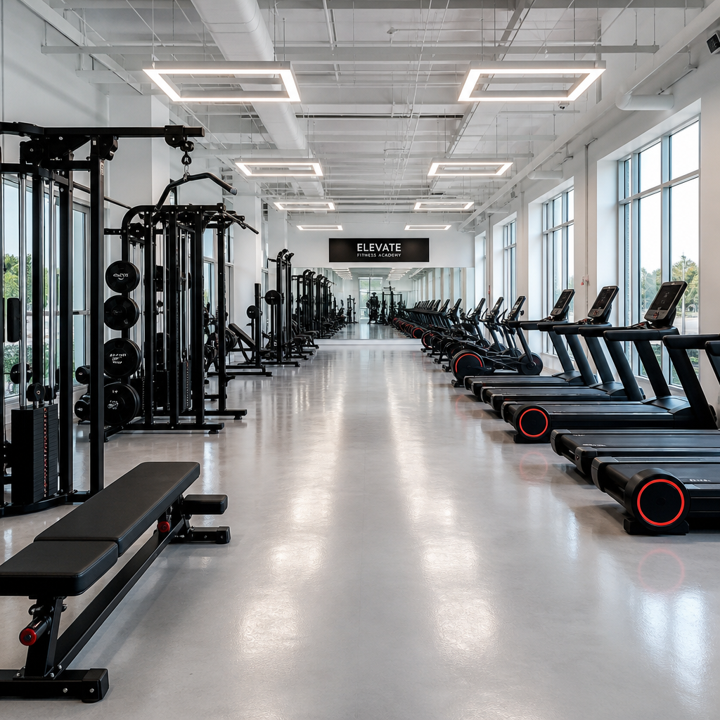 Modern fitness academy interior